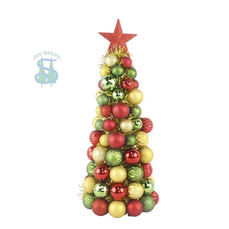 China Senmasine 47cm balls conetree with Topper Star tinsel gold red green baubles Christmas desktop decoration manufacturer