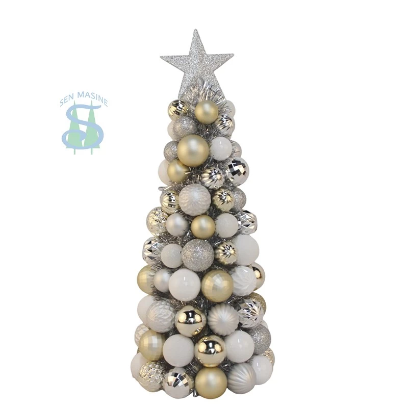 China Senmasine 47cm balls Cone Tree with Topper Star tinsel shatterproof baubles ornaments desktop decoration manufacturer