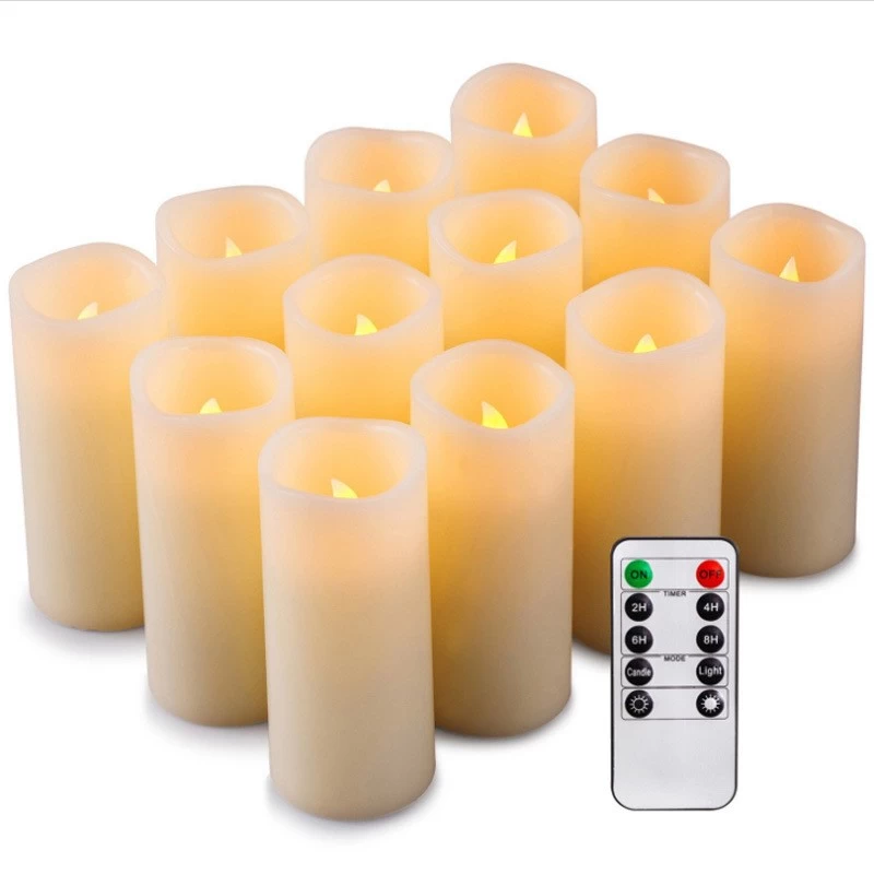 中国 Senmasine 12 件 LED 蜡蜡烛带 10 键远程电池供电无焰闪烁柱状蜡烛 制造商