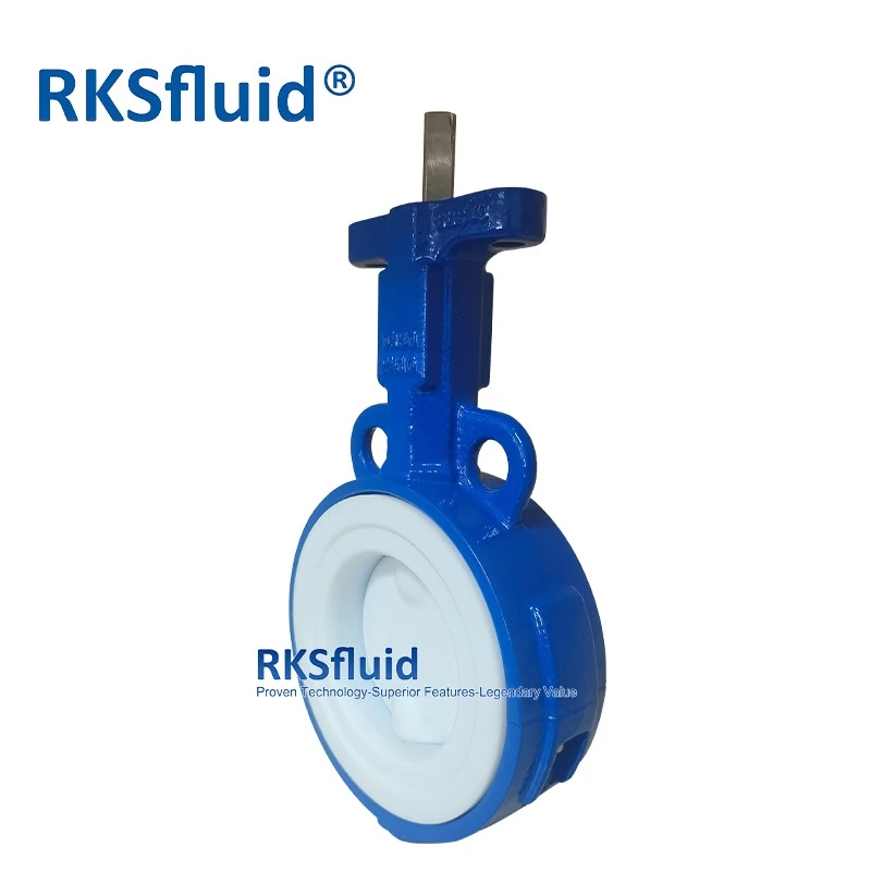 중국 RKSfluid DN80 연성 철 웨이퍼 버터플라이 밸브 PTFE 라이닝 4인치 PN10 PN16 제조업체