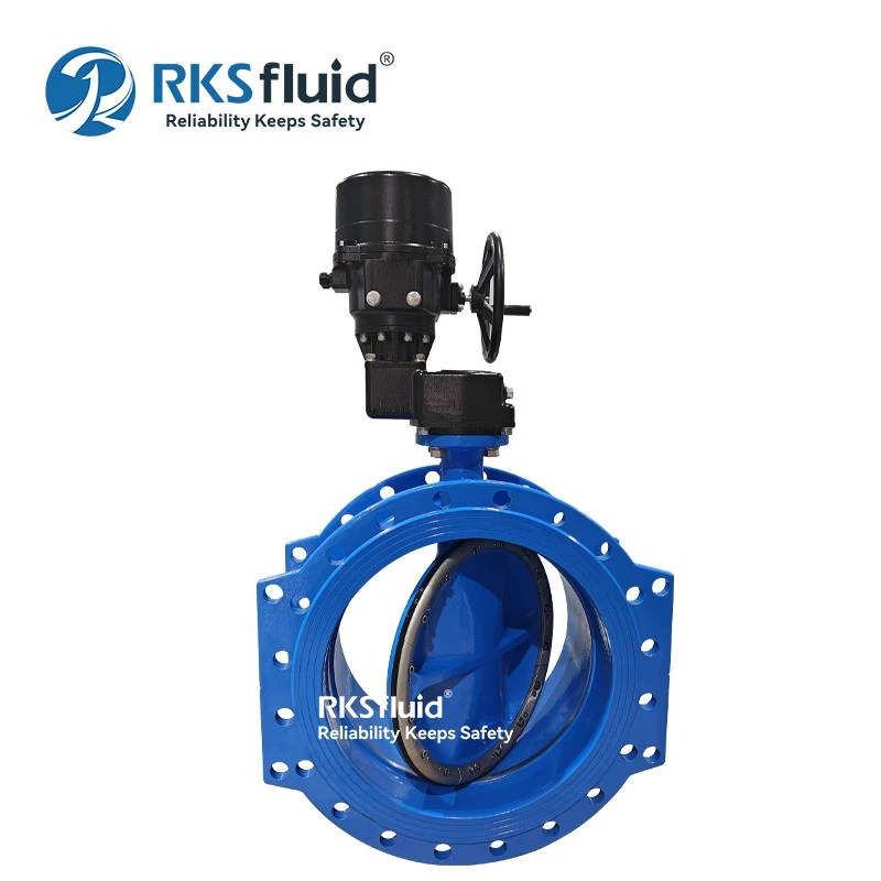 الصين صمام فراشة كهربائي غريب الأطوار مخصص مزدوج، صمام فراشة ذو حواف عالية الأداء DN500 PN16 PN25 الصانع