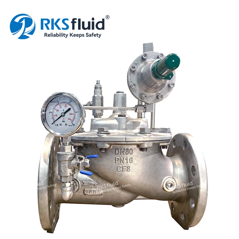 China K200-Regelventil aus duktilem Eisen, EN1092-2, kundenspezifisches SS304 SS316-Flansch-Druckminderventil für Wasser Hersteller