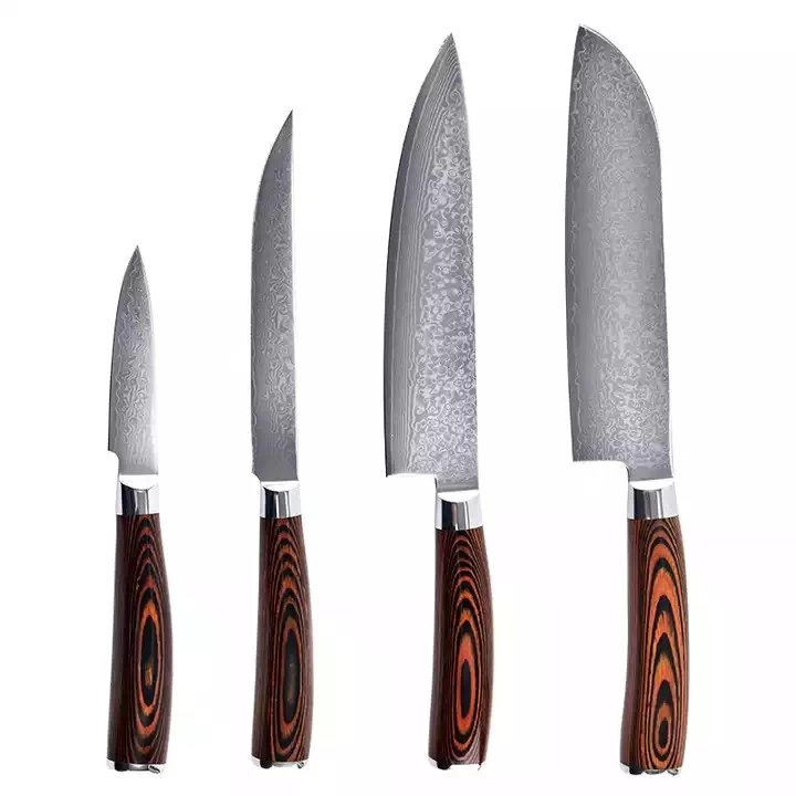 China Custom 4pc knives set damascus Santoku Chef Utility Knife Slicing knife Wholesale manufacturer