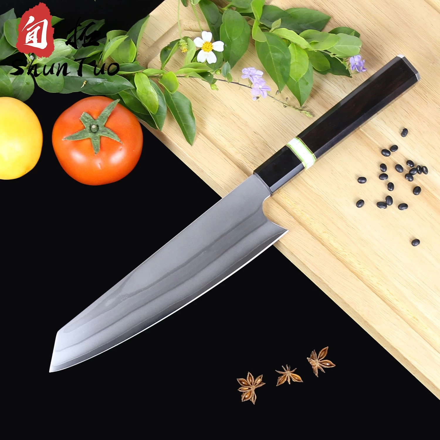 Kina 8 tommers damask kiritsuke kniv med naturlig hornhåndtak produsent