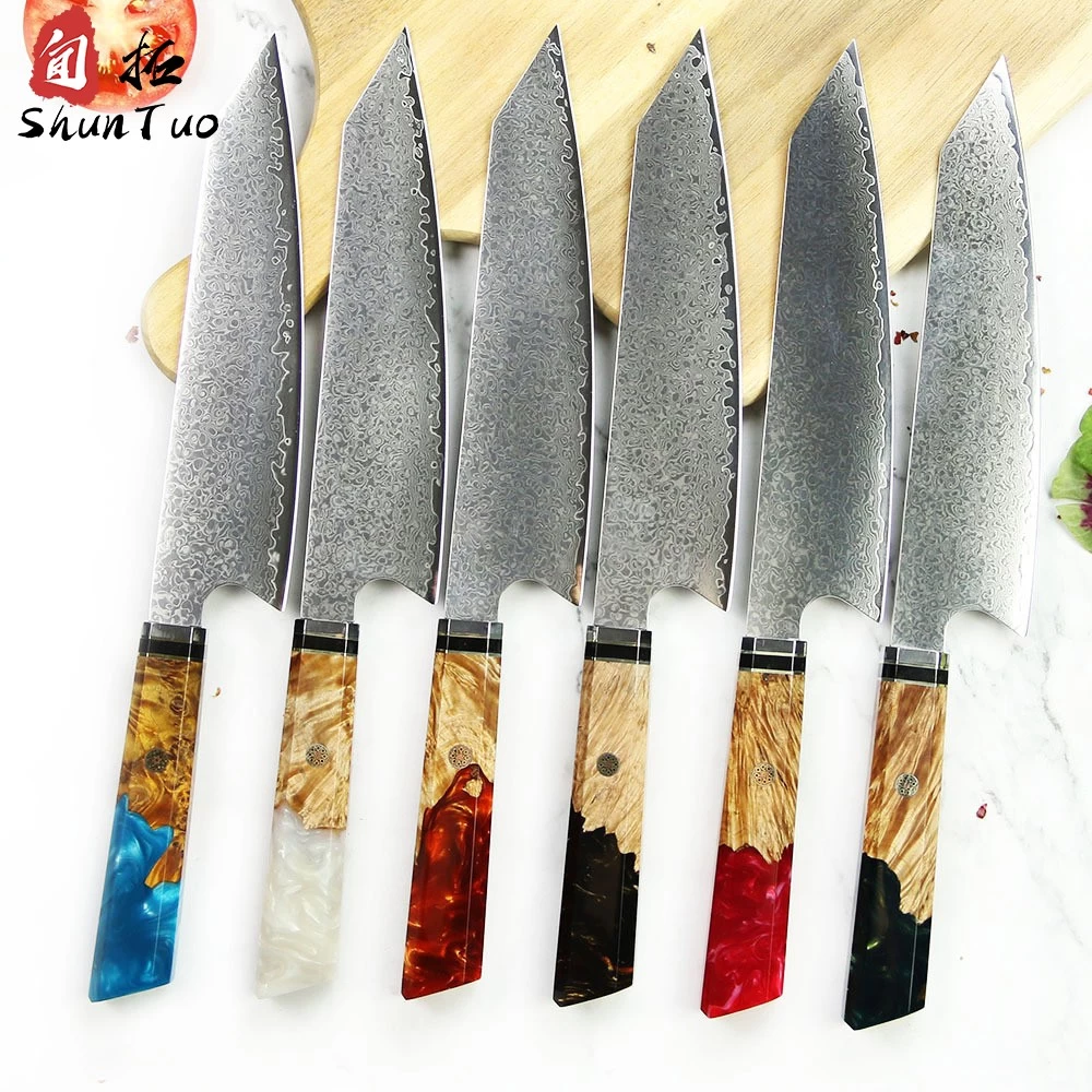 Kina Kina Damaskus Kiritsuke kniv med stabiliserat trähartshandtag tillverkare