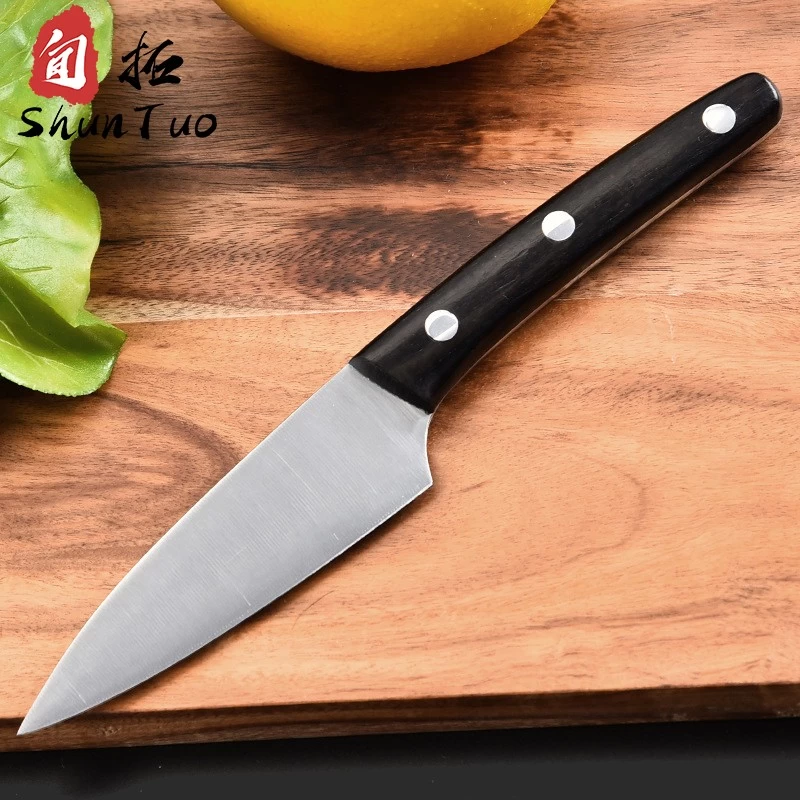 China Hot selling 3.5inch kitchen fruit paring knife, sharp 5Cr15mov stainless steel knife with sheath manufacturer