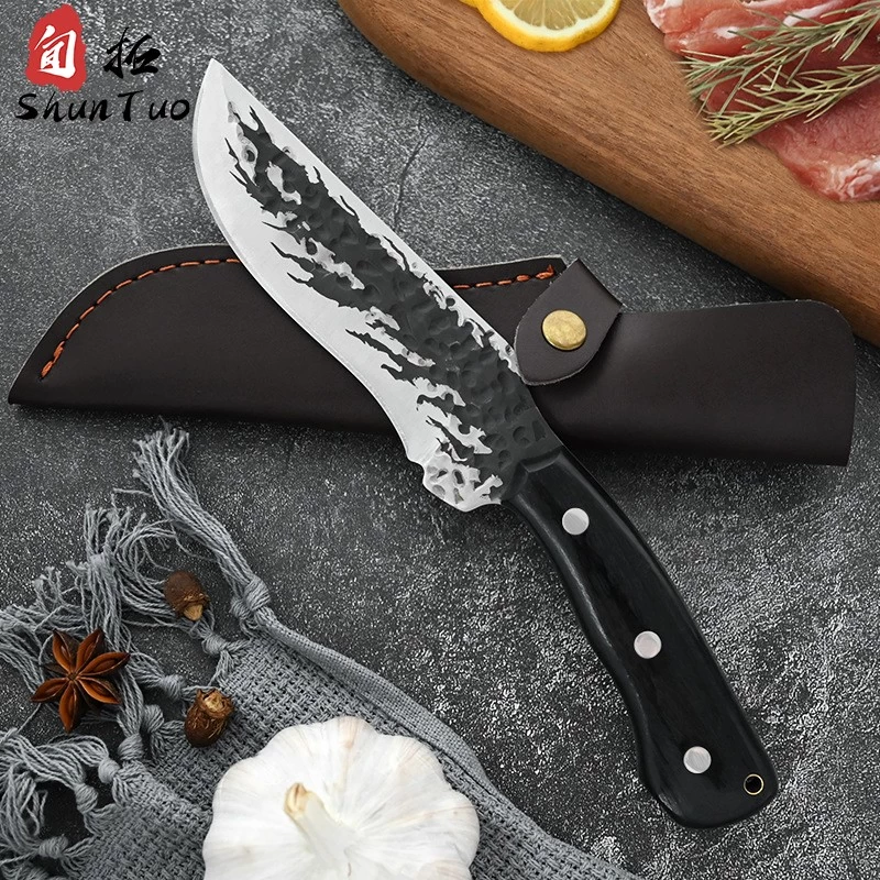 porcelana Cuchillo de matanza de carnicero de acero inoxidable forjado 4Cr13mov, con mango de madera de fresno de corteza fabricante