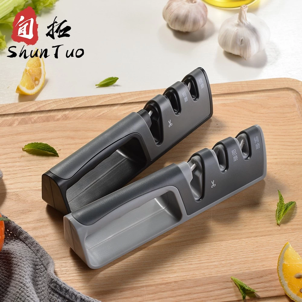 Chine Affûteur de couteaux de cuisine portable en 3 étapes, prix bas, aiguisoir de couteaux et ciseaux, approvisionnement d'usine fabricant