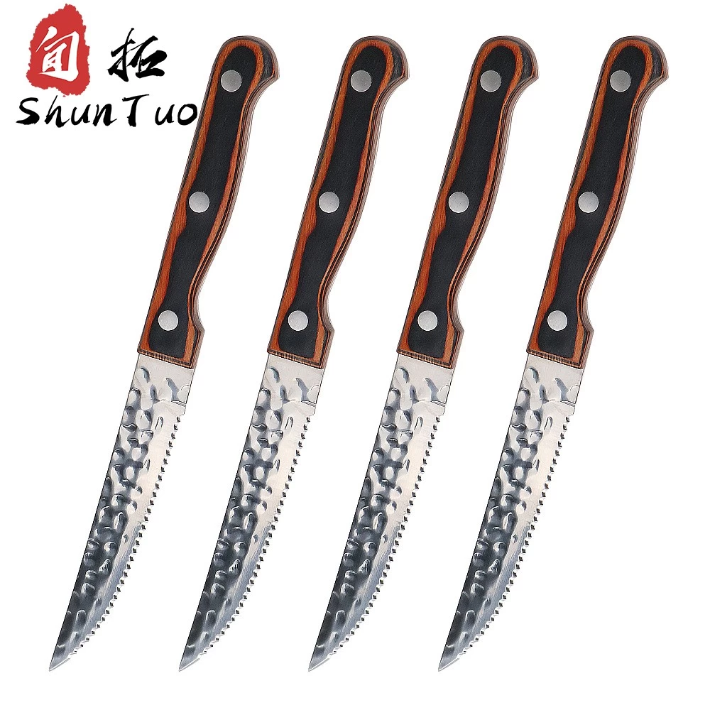 China China cheap wholesale forged 2Cr14 steel steak knives with red wood handle manufacturer