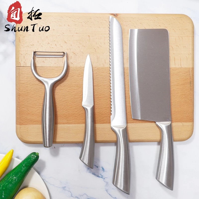 China Conjunto de facas de chef de cozinha de aço inoxidável moderno rosa cinza verde 4PC 5PC fábrica na China fabricante