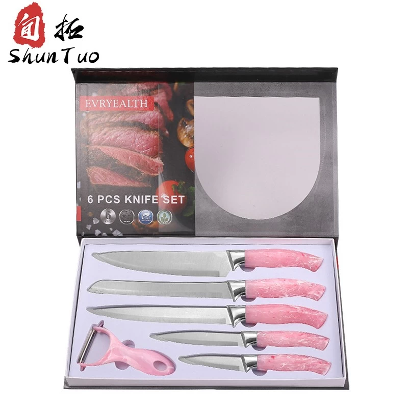 China Conjunto de facas de cozinha de aço inoxidável com cabo ergonômico colorido personalizado de fábrica chinesa 6PC fabricante