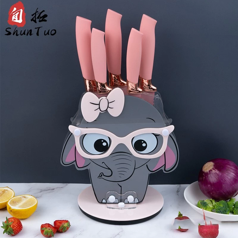 China Good Price Chinese Supplier Cute Cartoon Characters 3CR13 Kitchen Knives Set With Block manufacturer