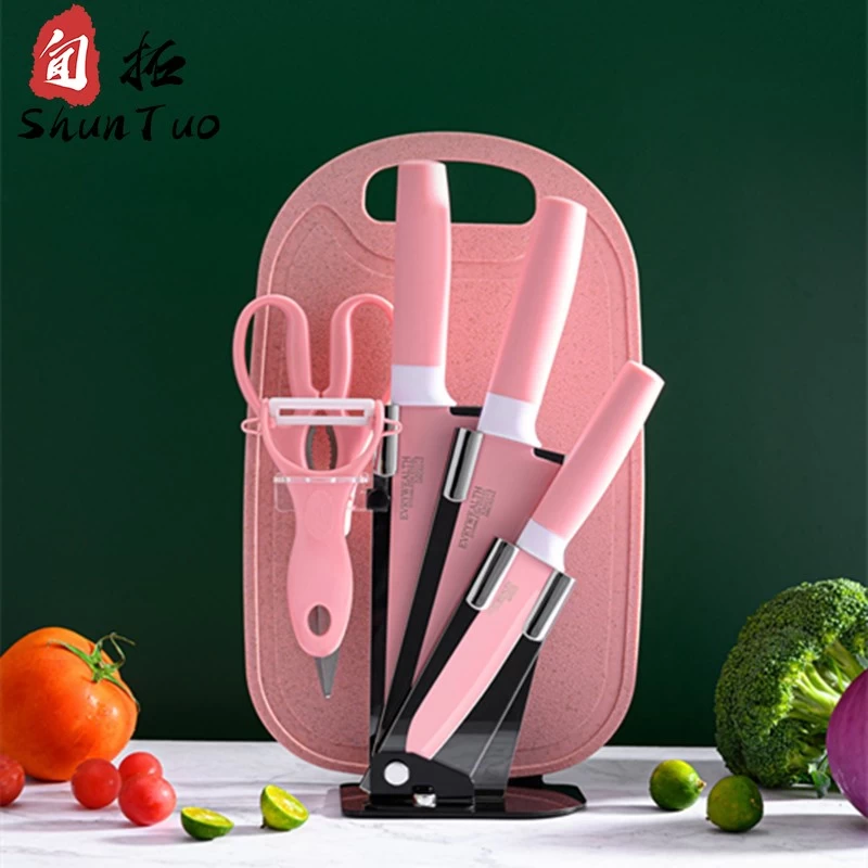 China Wholesale Discount Chinese Supplier 7Pcs Stainless Steel Kitchen Knives Set With Chopping Board Block manufacturer