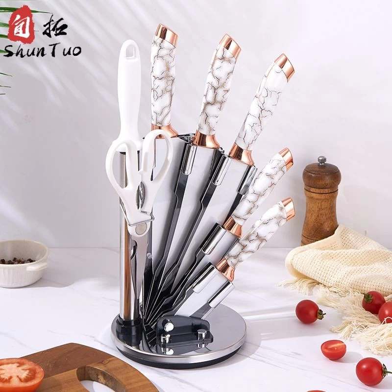 China Cooking 9Pcs Stainless Steel Kitchen Knives Set With Multifunction Block China Wholesale manufacturer