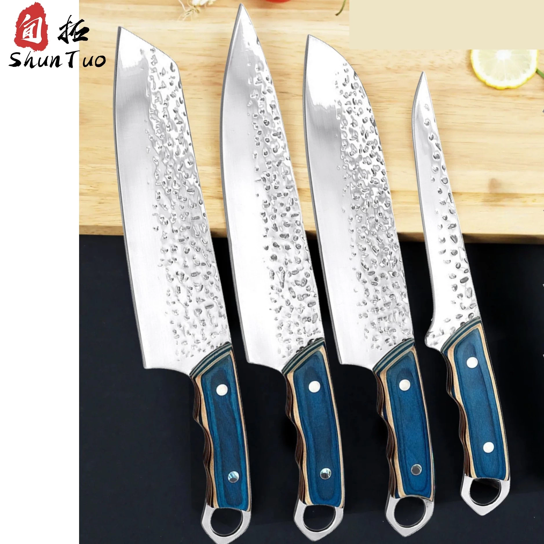 China Elevate Your Cooking with Blue Sharp 4pc Stainless Steel Full Tang Knife Set manufacturer