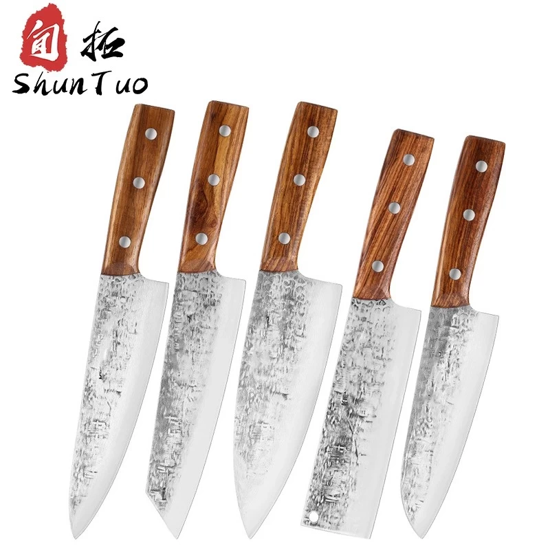 Cina Good price double-sided forging 5pc stainless steel knife set with rosewood handle hot sale - COPY - la8avw produttore