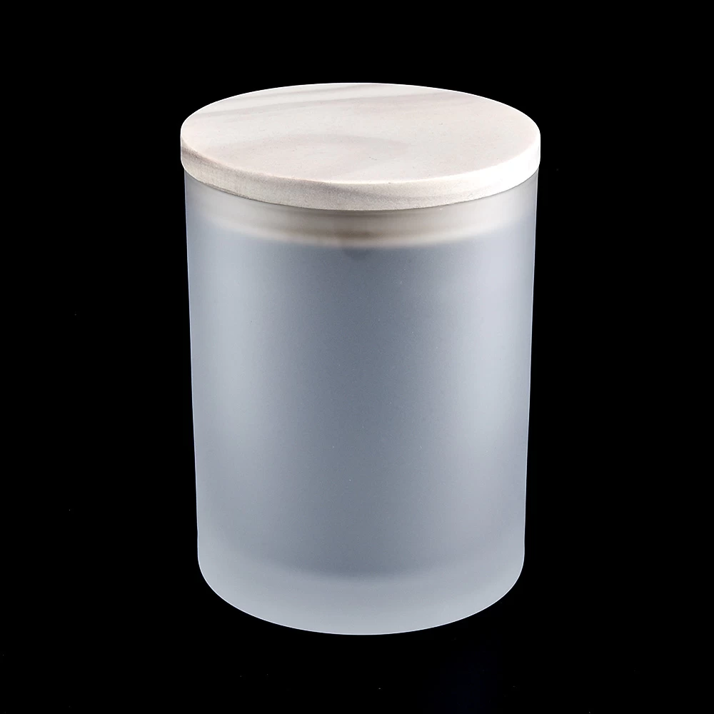 Frosted Glass Candle Holder Jar With Wooden Lid in Bulk