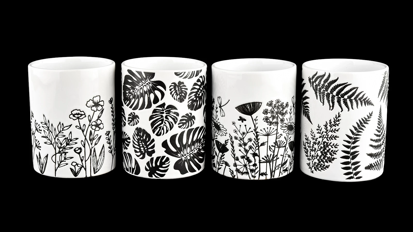 Customized Embossed Pattern Luxury empty black custom ceramic candle vessels