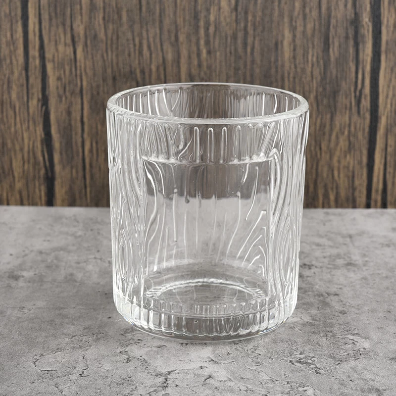 Custom Label Glass Candle Holder Tree Embossed Pattern Glass Candle Jars
