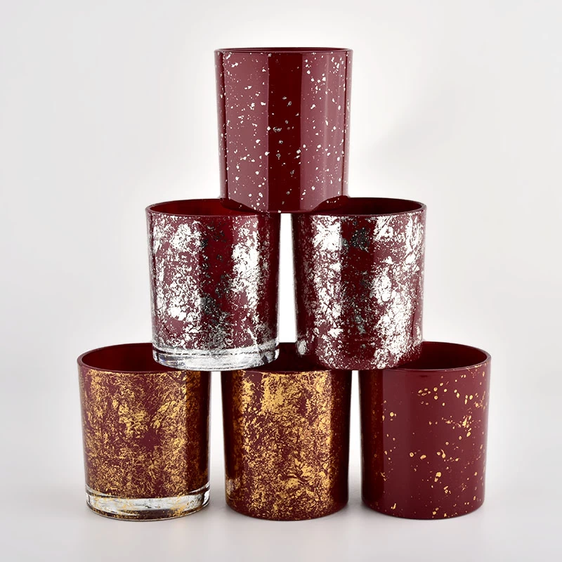 Wholesale gold printing dust and red glass candle jar with high quality