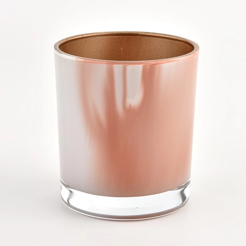 OEM luxury pink glass candle jar glossy candle vessel