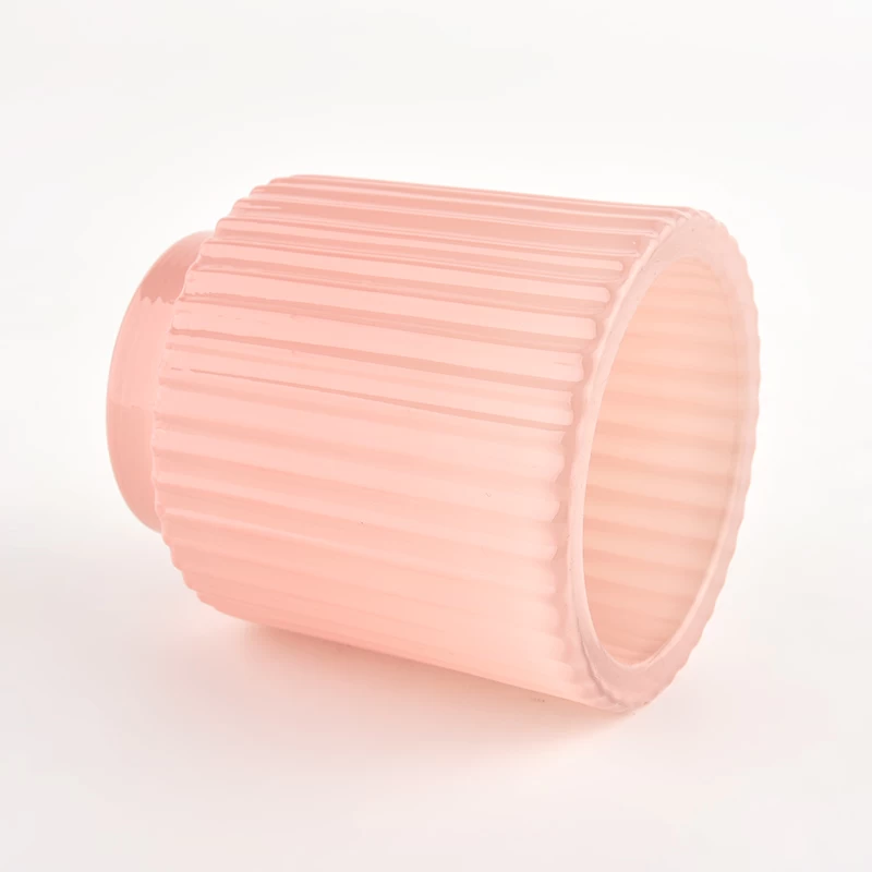 popular stripe pink glass candle container for decoration