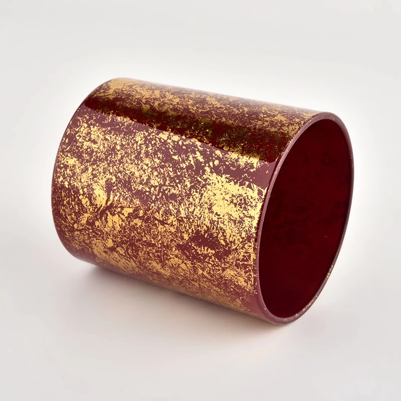 Wholesale gold printing dust and red glass candle jar with high quality