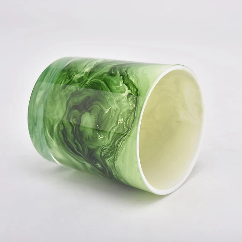 wholesale green painting empty glass candle vessel for home decor