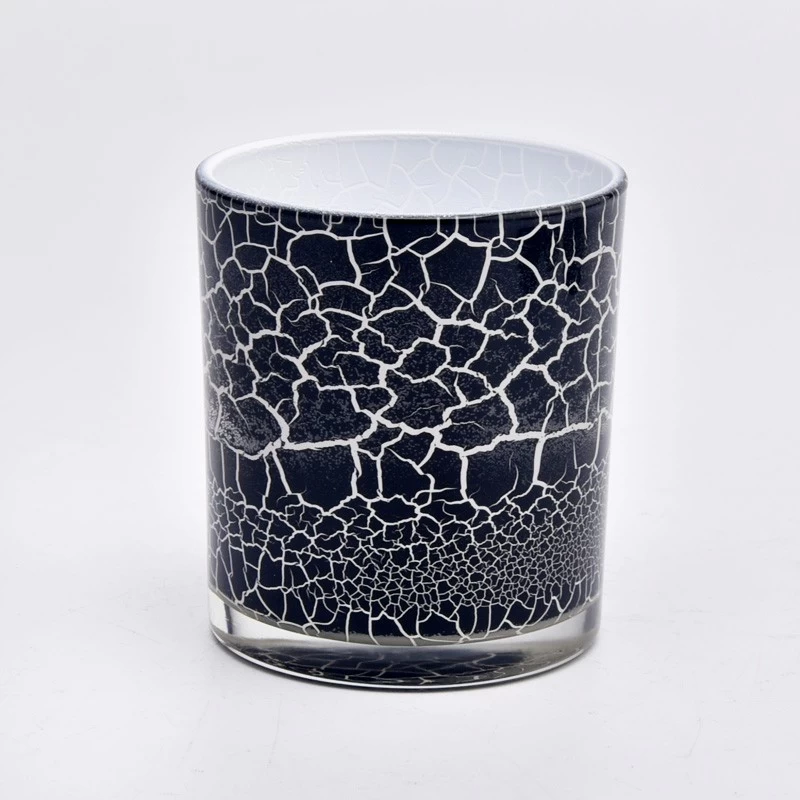 Wholesale Hand Painted Glass Candle Jar Black Cracks Glass Candle Jar