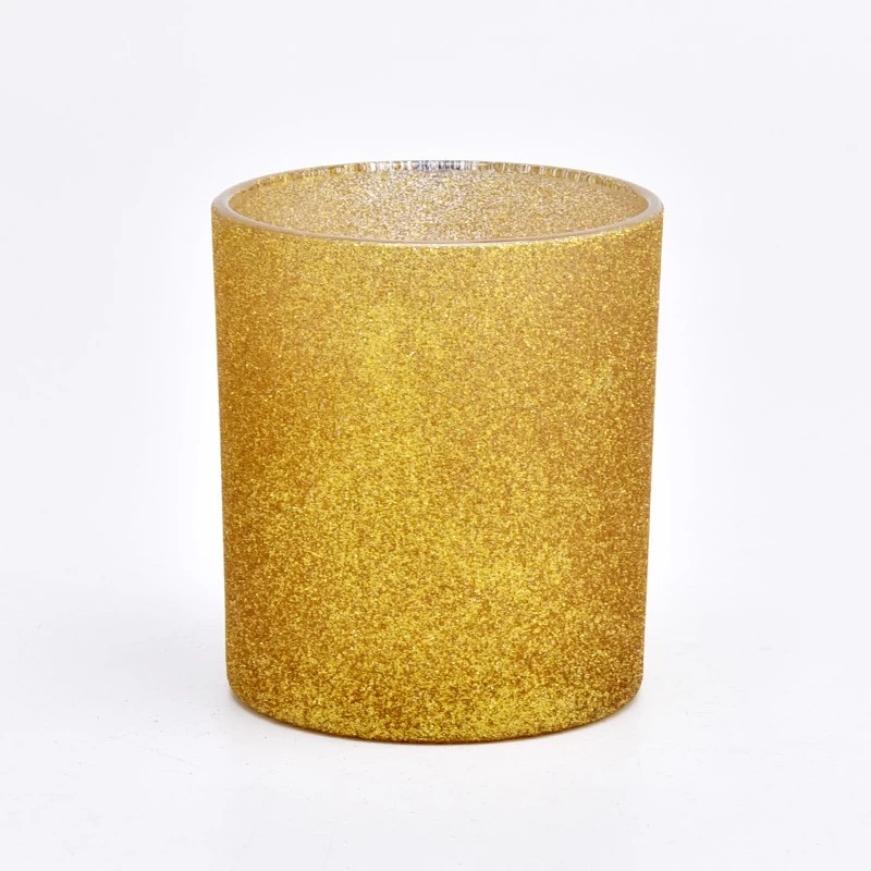 Christmas Wedding Party Decorative Glass Candle Holder Luxury Gold Sanding 8oz Glass Candle Jars