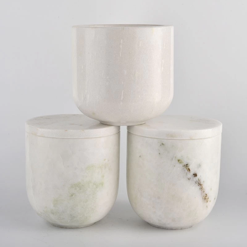 Wholesale 14oz marble white round candle jar with lids for home decor