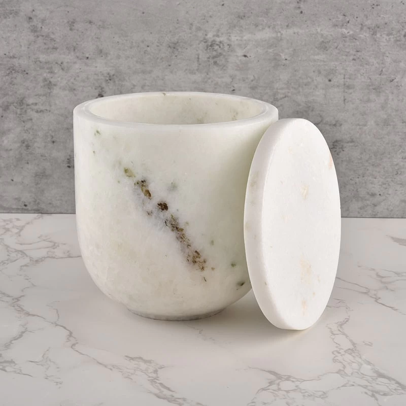 Wholesale 14oz marble white round candle jar with lids for home decor