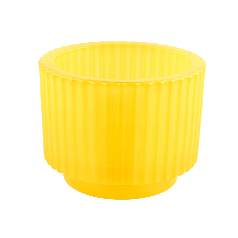 China 8oz yellow stripe glass candle container wholesale manufacturer