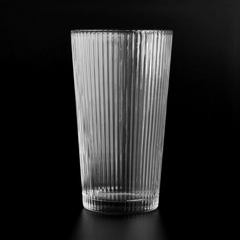 transparent glass candle jar tall stripe glass vessels wholesaler