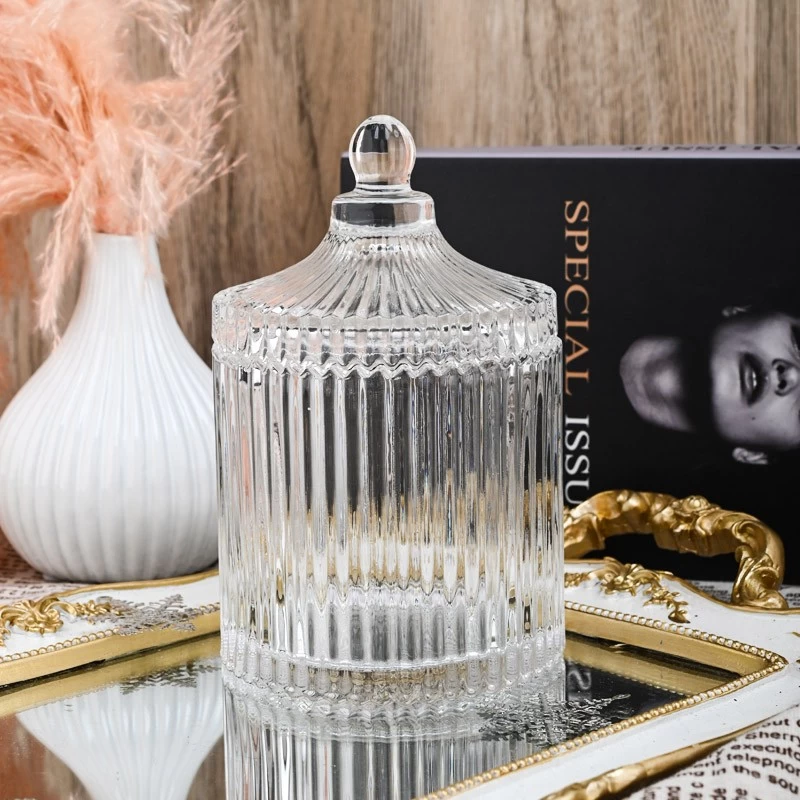 Striped Glass Candle Jar with Lids Wholesale