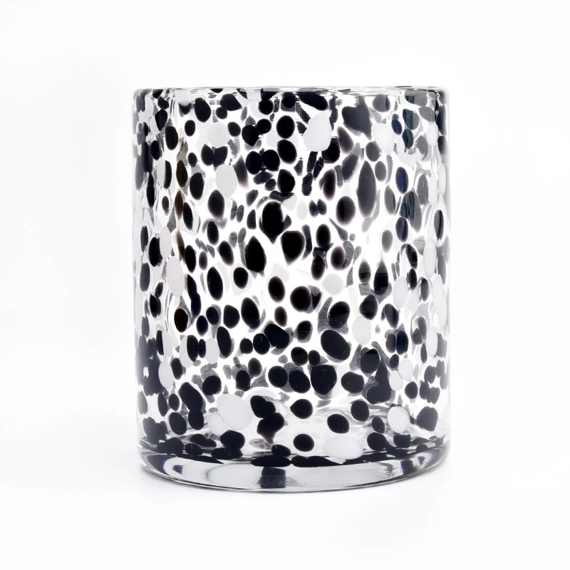 Wholesale home decor glass candle jars black spots glass vessels