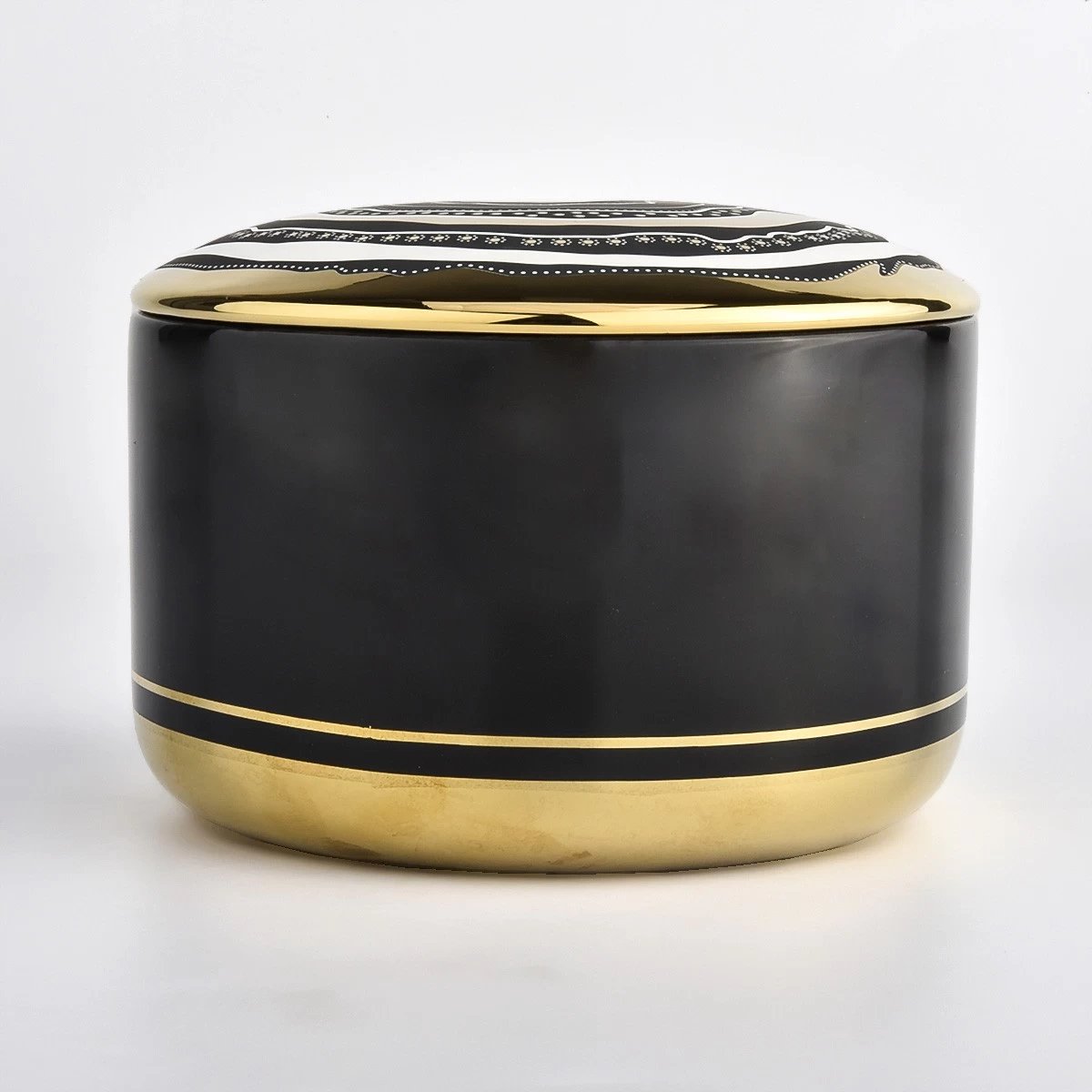 High-end Black Ceramic Candle Vessel with Lids Wholesale