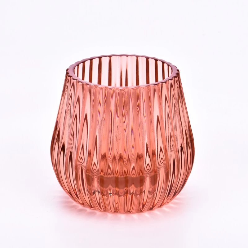 custom vertical stripe transparent color glass candle container supplier