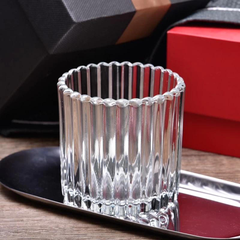 Customized Ribber Glass Candle Holder 9oz Glass Candle Jar Wholesale