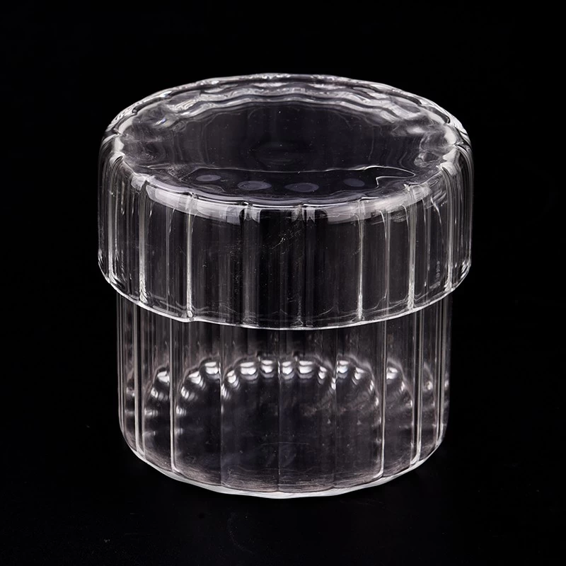 transparent stripe glass candle jars with glass lids for home decor