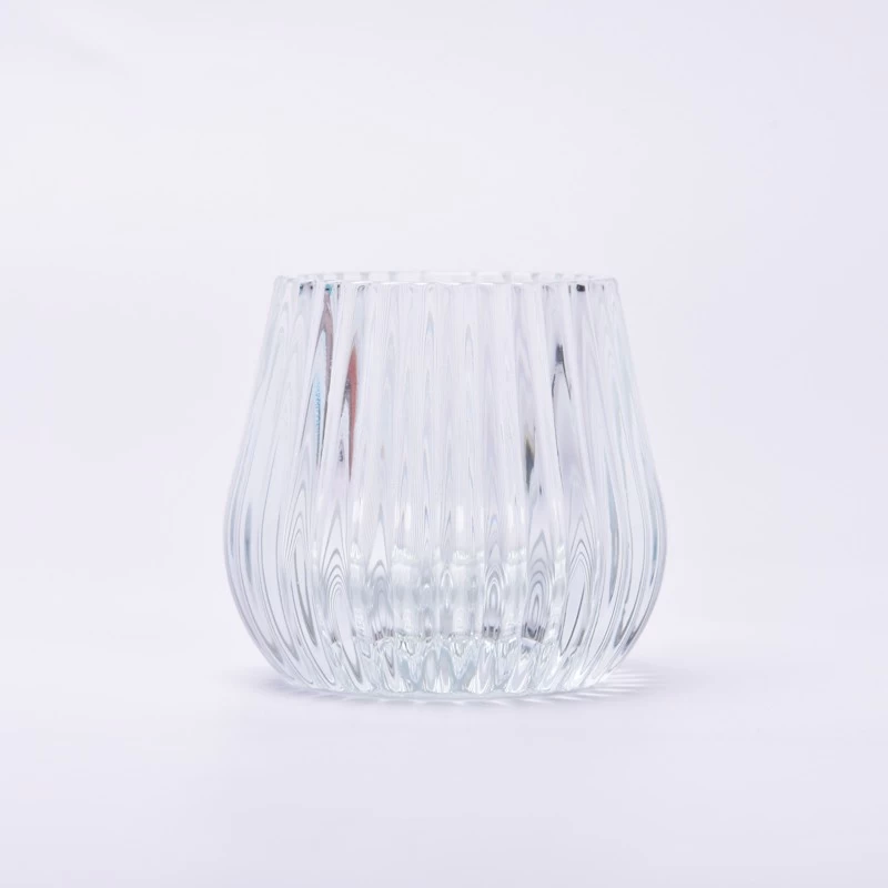 China clear glass candle jar with stripe design home decor manufacturer
