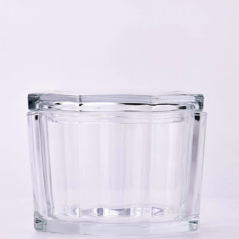 Hexagonal Glass Jar With Lids Glass Vessel for Candle Making