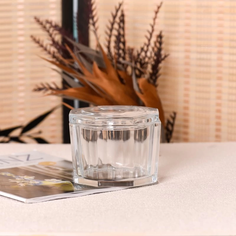 Hexagonal Glass Jar With Lids Glass Vessel for Candle Making