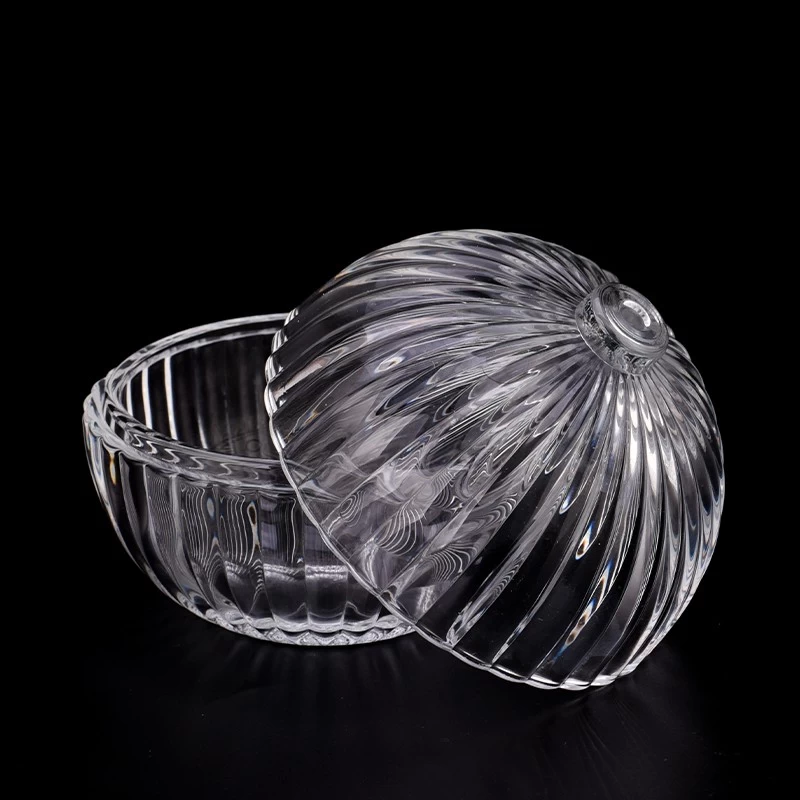 Ball Shaped Glass Candle Jar with Lids Ribber Glass Candle Holder with Lids