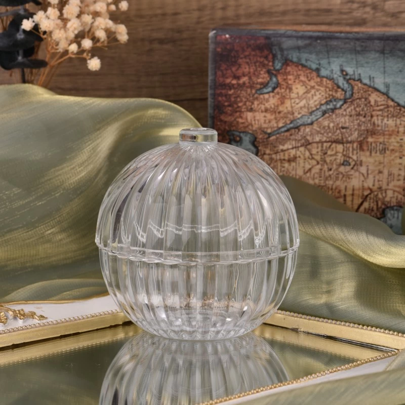 Ball Shaped Glass Candle Jar with Lids Ribber Glass Candle Holder with Lids