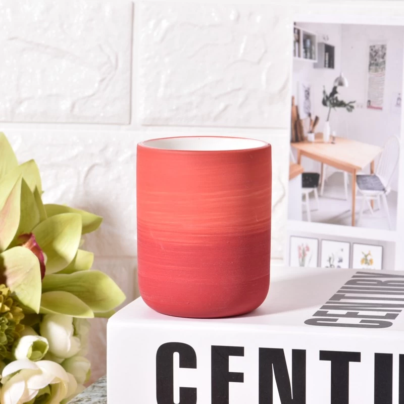 165ml Red Ceramic Candle Holders Customized Color Ceramic Vessel for Candle Making