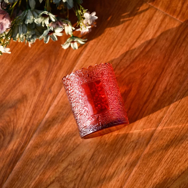 Hot Sale Embossed Glass Candle Holders 255ml Glass Candle Vessels