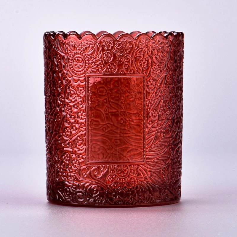 Hot Sale Embossed Glass Candle Holders 255ml Glass Candle Vessels