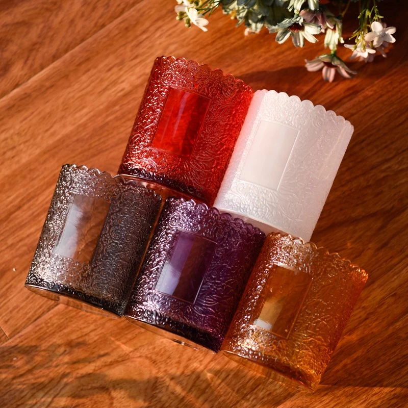 Hot Sale Embossed Glass Candle Holders 255ml Glass Candle Vessels