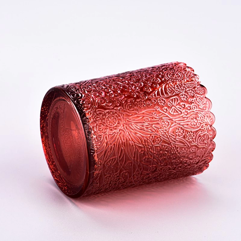 Hot Sale Embossed Glass Candle Holders 255ml Glass Candle Vessels